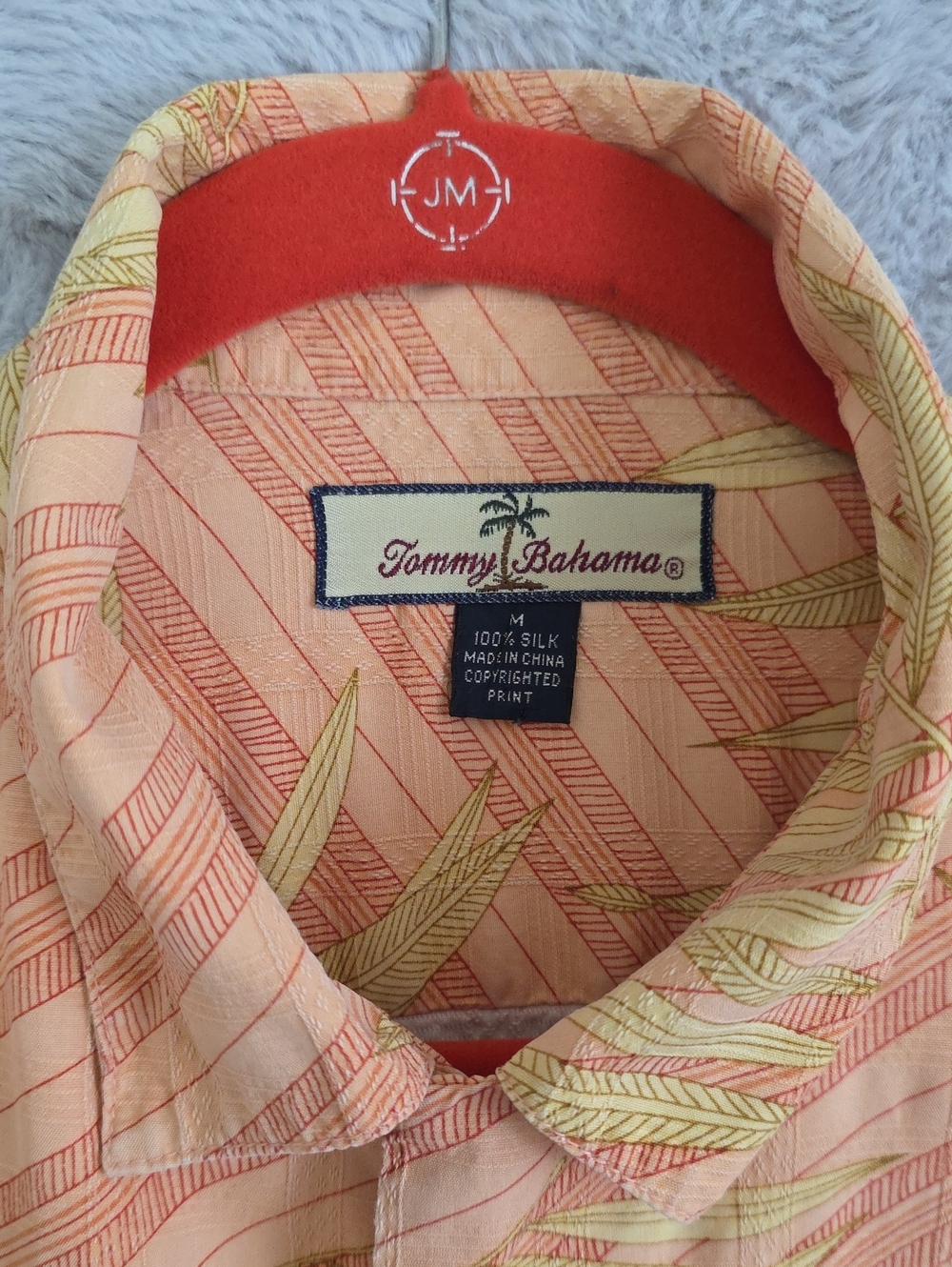 Tommy Bahama 100% Silk Hawaiian Camp Shirt Men's Medium Peach Palm Leaf Tropical - Picture 3 of 10